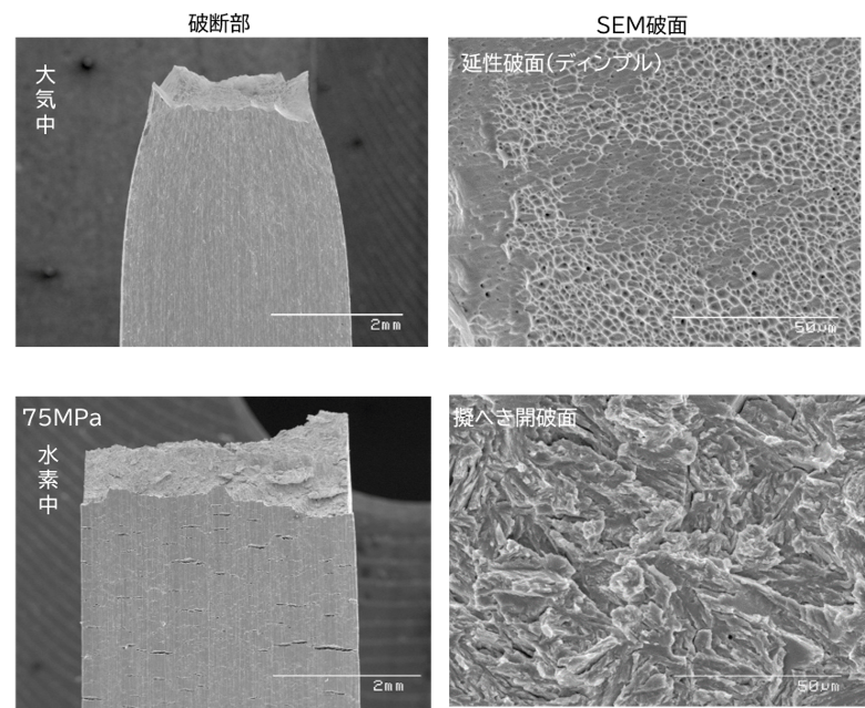 破断部の外観とSEM破面