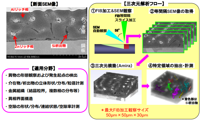 ガルバリウム鋼板(Zn-Alめっき鋼板)の三次元組織解析