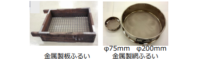 左:金属製板ふるい 右:金属製網ふるい