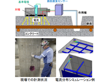左:現場での計測状況 右:電流分布シミュレーション例